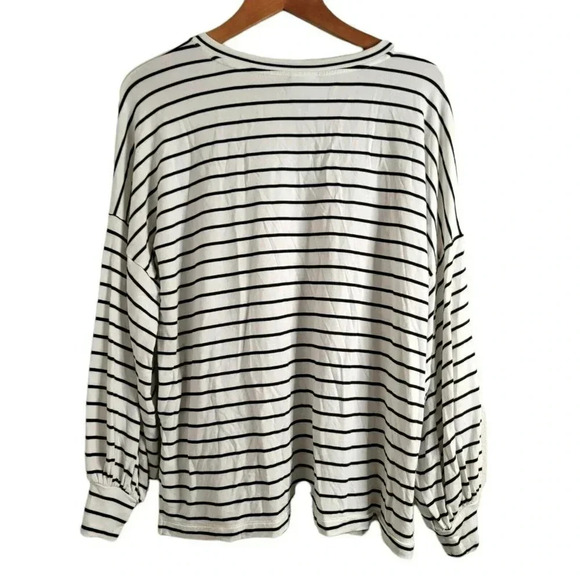 CAbi size M Relax Game Day Sweatshirt Tee Black/White Stripe balloon sleeves - Picture 5 of 12